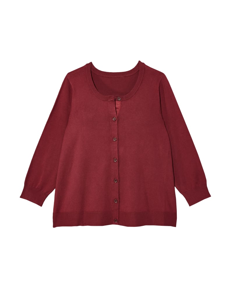 Front of plus size Avery 3/4 Sleeve Crew Neck Cardigan by Ryan Wythe | Dia&Co | dia_product_style_image_id:119851